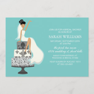 Convites Noiva de Aqua sobre Bolo de Casamento