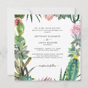 Convites Noiva de Cactus Quadrado Pais Casamento
