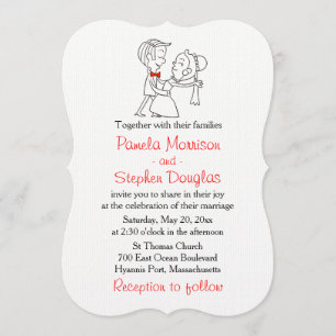 Convites Noiva de Cartoon e Casamento Negro, Branco e Verme