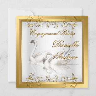 Convites Noiva de casamento Cisnes Dourado Branco Elegante 