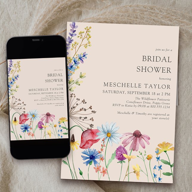 Convites Noiva de Flor Silvestre Rustico País Botânico (Bridal Shower Invitation from my Wildflower Charm collection available printed or printable download)