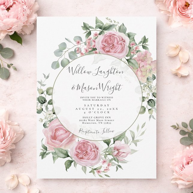 Convites Noiva de Floral Rosa Água-tinta (Blush Pink Floral Watercolor Wedding Invitation)