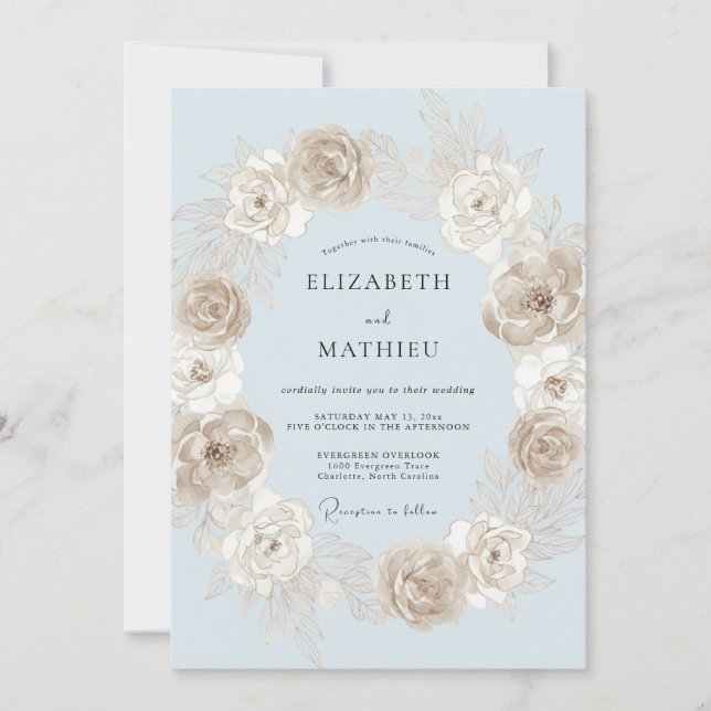 Convites Noiva de Grinalda Floral Bege Rosa e Vinca (Frente)