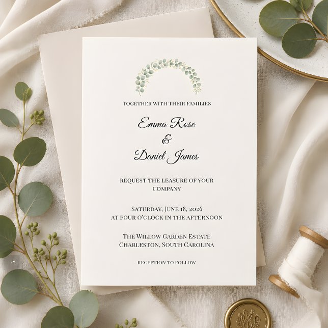 Convites Noiva de luxo com folhagem de eucalipto (Eucalyptus wedding themed invitation card)
