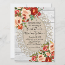 Noiva de madeira branca rendas flores vermelhas ro