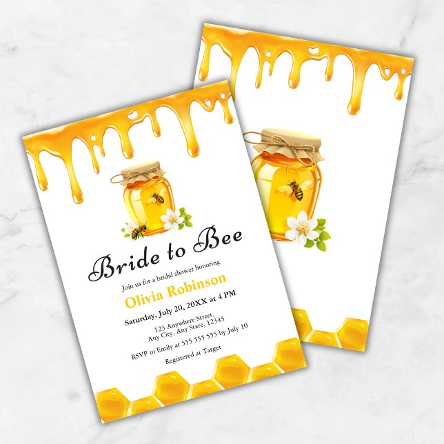 Convites Noiva de Mel Amarelo para Chá de panela de Abelha (Yellow Honey Bride to Bee Bridal Shower Invitation )