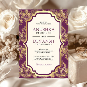 Convites Noiva de Ouro Roxo Casamento Indiano