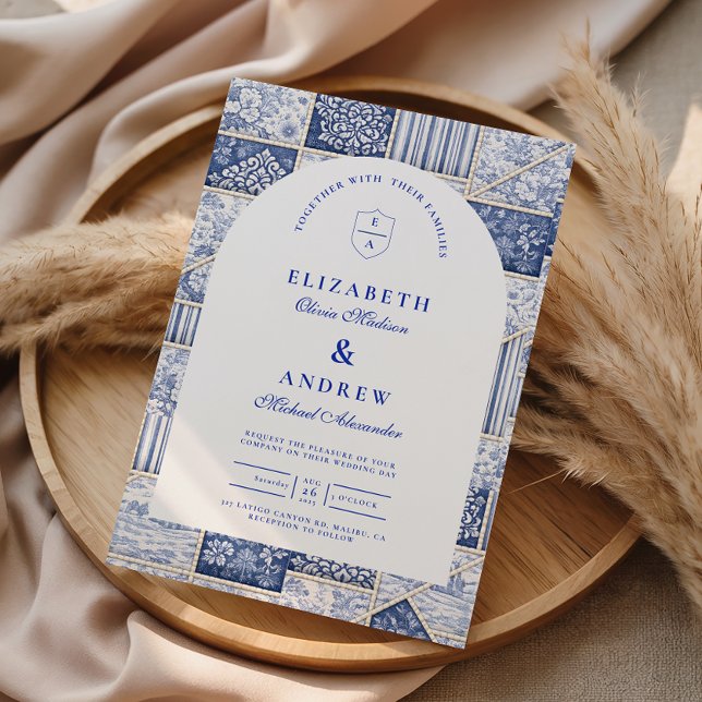 Convites Noiva de Patchwork Delft Azul Toile (Criador carregado)