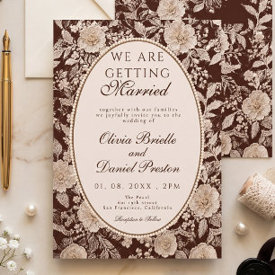 Convites Noiva de Renda Creme Marrom Chocolate Vintage Péro