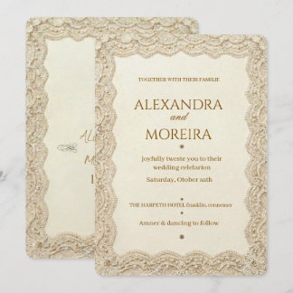 Convites Noiva de Renda Creme Vintage Fronteira Elegante Ca