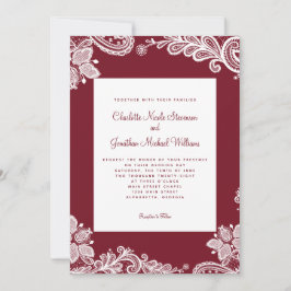 Convites Noiva de Renda Elegante Foto Personalizada Vermelh