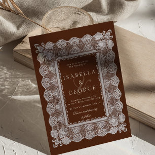 Convites Noiva de Renda Marrom Chocolate Dinheiro Antigo
