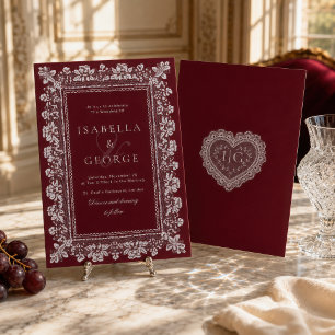 Convites Noiva de Renda Vermelho Escuro Old Money