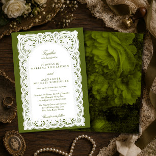 Convites Noiva de Renda Vintage Dinheiro Antigo Verde Oliva