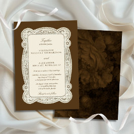 Convites Noiva de Renda Vintage Old Money Marrom Mocha