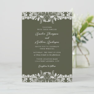 Convites Noiva de renda vintage verde musgo branco Casament