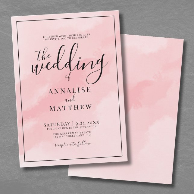 Convites Noiva de Rosa Corado Simples em Aquarela (Chic Simple Elegant Watercolor Blush Pink Wedding Invitation)