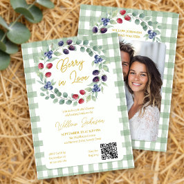 Convites Noiva de Verde Salvia em Amor Xadrez Chá de Noiva