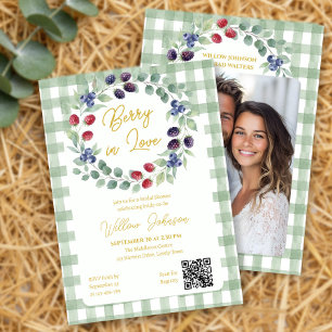 Convites Noiva de Verde Salvia em Amor Xadrez Chá de Noiva