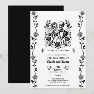 Convites Noiva de Videira de Rosa Floral Esqueleto Preto Br