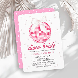 Convites Noiva Disco Rosa Bola de Disco Laço Chá de Noiva