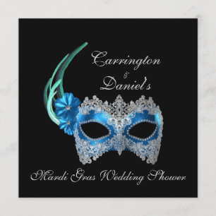 Convites "Noiva do Mardi Gras" - Máscara Turquesa c/ La