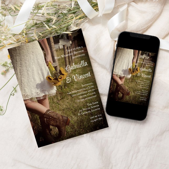 Convites Noiva do Posto de Fazenda Boots do Cowboy Brunch (Criador carregado)