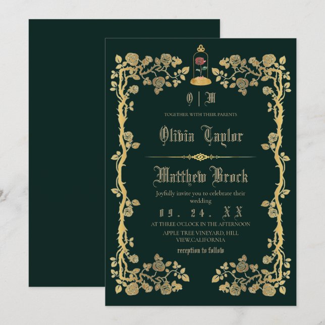 Convites Noiva e a Fera Esmeralda Casamento Verde (Frente/Verso)