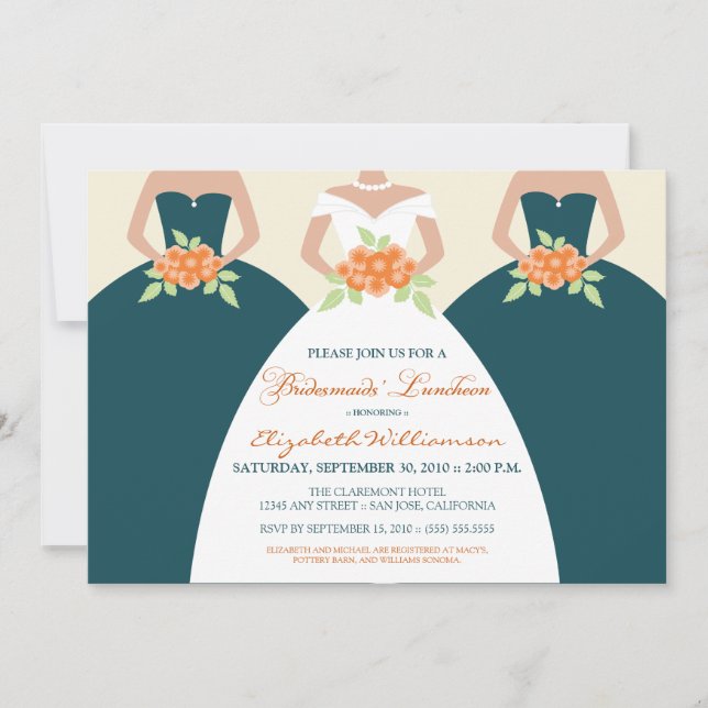 Convites Noiva e Bridesmaids Bridal Luncheon Invite (teal) (Frente)