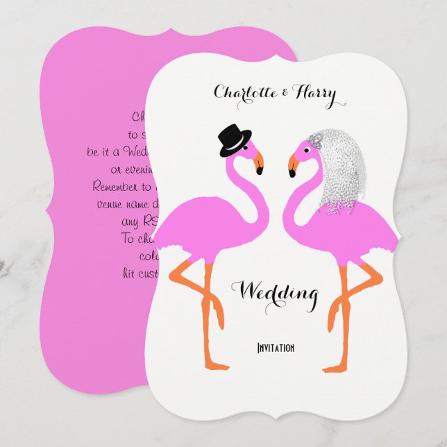 Convites Noiva e Casamento de noivos, cor-de-rosa, (Frente/Verso)