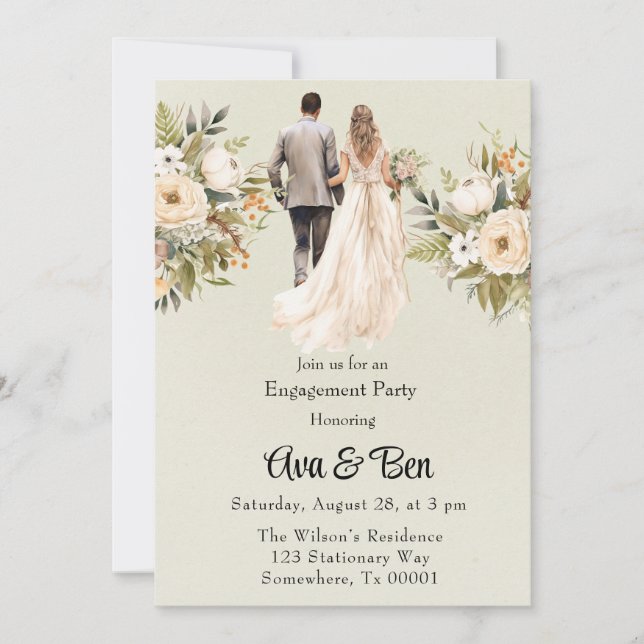 Convites Noiva e Festa de noivado verde-claro (Frente)