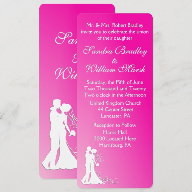 Convites Noiva e Groom Fuchsia (Frente/Verso)
