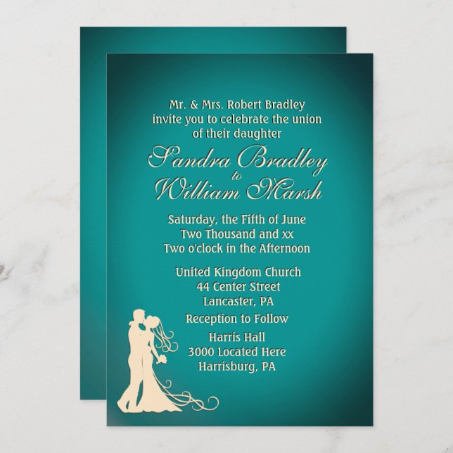 Convites Noiva e Groom Teal e Creme (Frente/Verso)