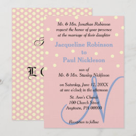 Convites Noiva e Monograma Azul Casamento Pontos Polka Rosa