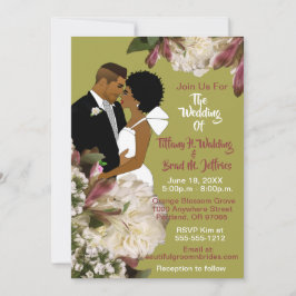 Convites Noiva e noiva afro-americanos Dourado e casado ros
