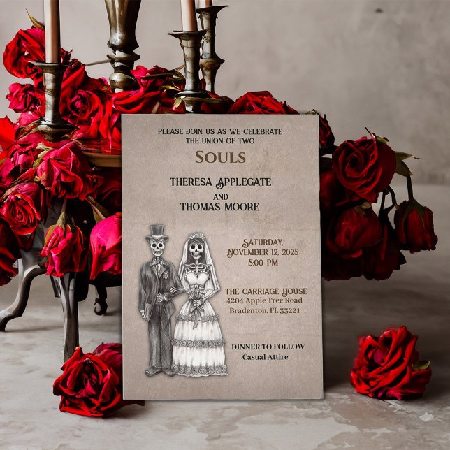 Convites Noiva e noiva do esqueleto gótico com formigamento (Criador carregado)