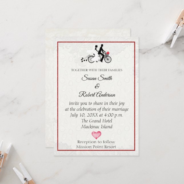 Convites Noiva e noiva em Casamento de Bicicleta Tandem Con (Frente/Verso In Situ)