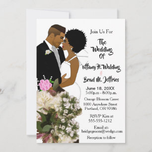 Convites Noiva e Noivo Afro-Americanos Casamento Branco