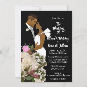Convites Noiva e Noivo Afro-Americanos Casamento Branco