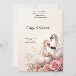 Convites Noiva e Noivo Cisne 3D Floral Rosa Bege Elegante