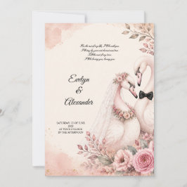 Convites Noiva e Noivo Cisne Romântico Rosa Floral