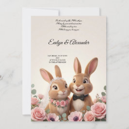 Convites Noiva e Noivo Coelhinhos Fofos com Floral Rosa Cla