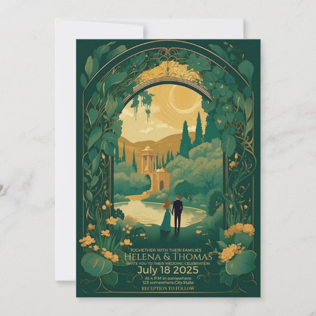 Convites Noiva e noivo com cabelo castanho (Frente)