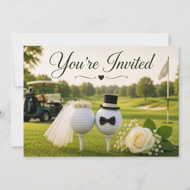 Convites Noiva e Noivo de Casamento de Golfe no campo de go (Frente)
