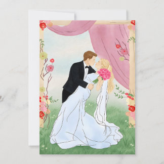 Convites Noiva e Noivo de Jardim Romântico em Aquarela Rosa