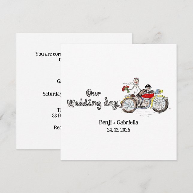 Convites Noiva e Noivo de Moto Casamento (Frente/Verso)