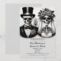 Noiva e Noivo Esqueleto Branco Cinza Vintage Casam