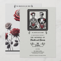 Noiva e Noivo Esqueleto Casal Cinza Floral Casamen