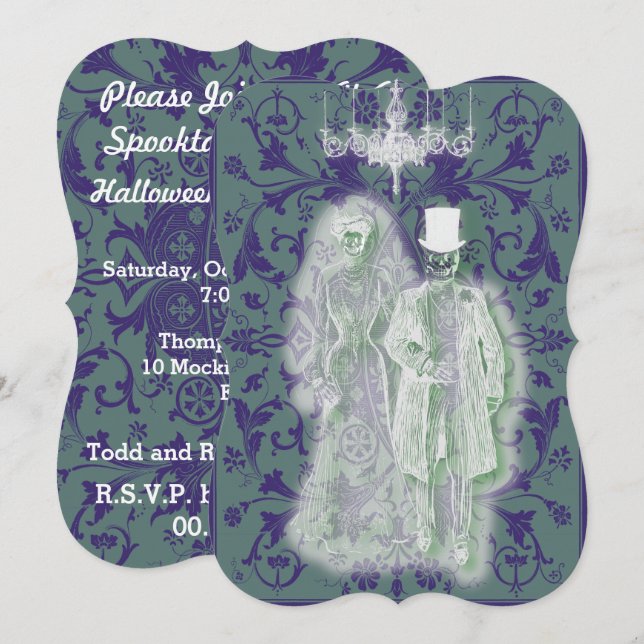 Convites Noiva e Noivo Esqueleto Fantasma Gótico Casal (Frente/Verso)