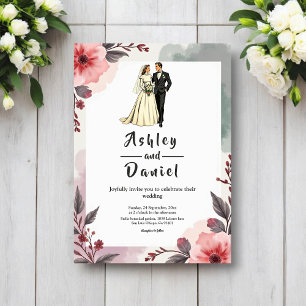 Convites Noiva e Noivo Floral Aquarela Boho Casamento